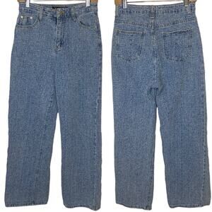 High Rise Baggy Wide Leg Jeans Medium Textured‎ Blue